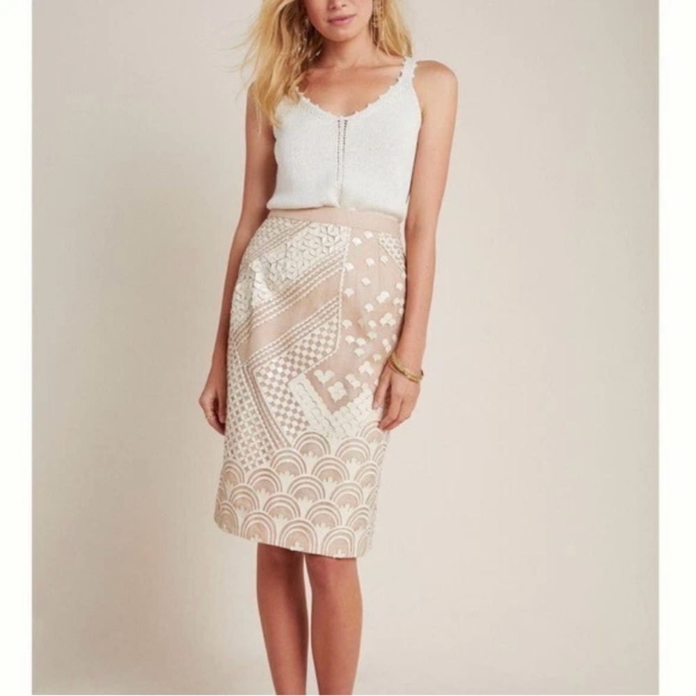 Anthropologie Beige Patterned A-Line Skirt